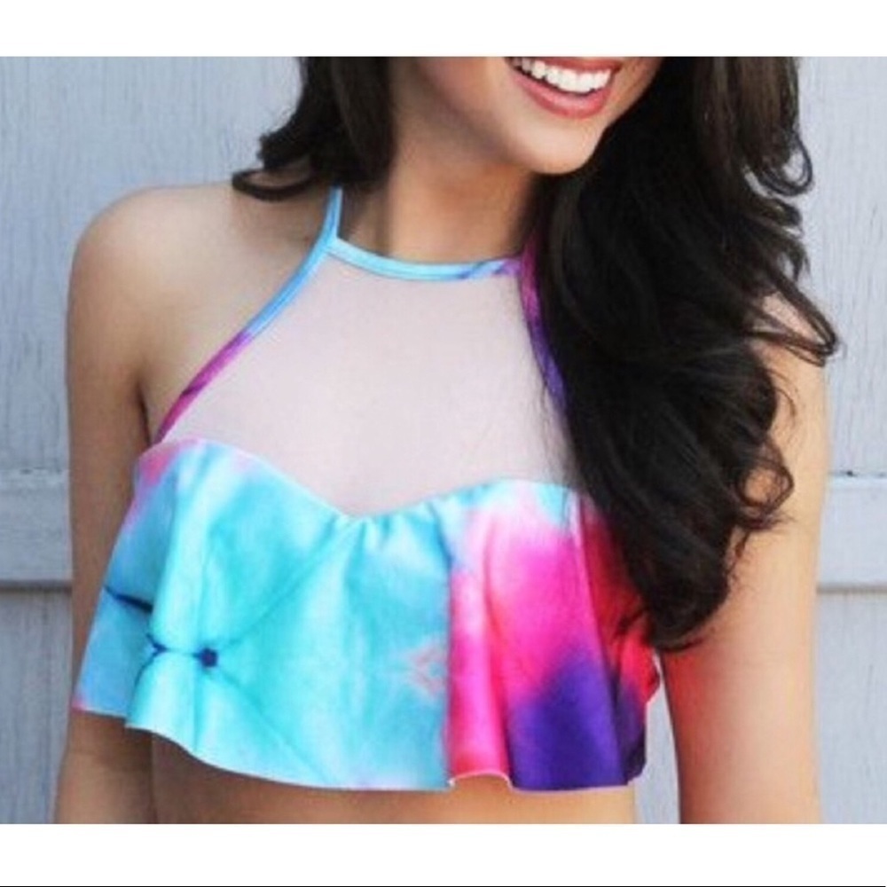 Wildfox Hologram Pink Mesh Halter Bikini Top | S